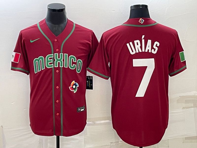 Men 2023 World Cub Mexico 7 Urias Red Nike MLB Jersey33